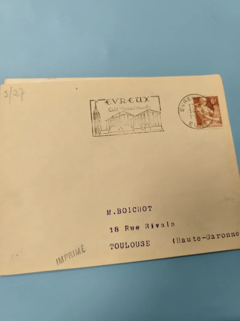 Ancienne enveloppe oblitérée Evreux timbre 6F philatélie collection France