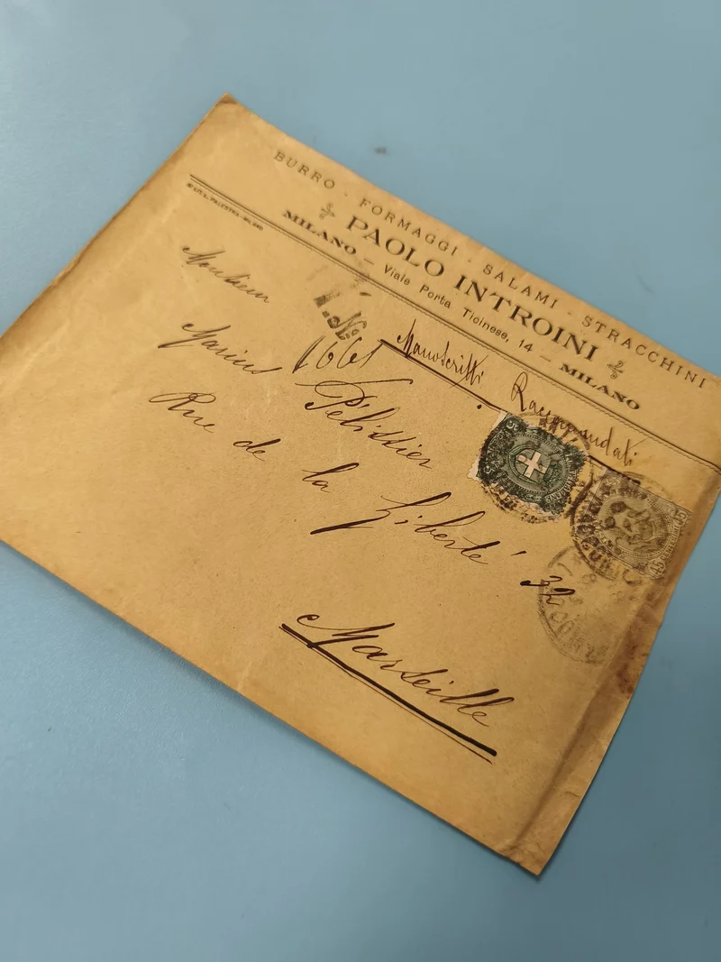Ancienne enveloppe oblitérée Italie vers France, timbres collection philatélie