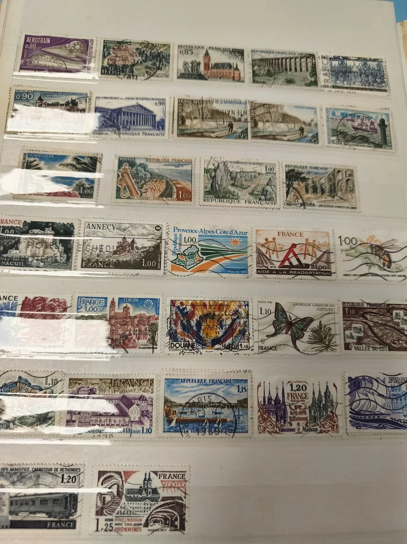 Lot anciens timbres oblitérés France, paysages, monuments, collection vintage
