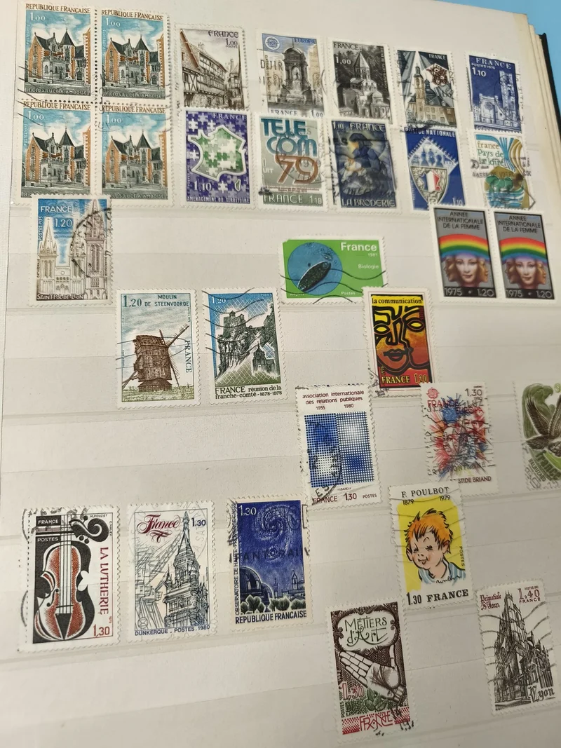Lot anciens timbres oblitérés France, thématique architecture, art, années 70-80