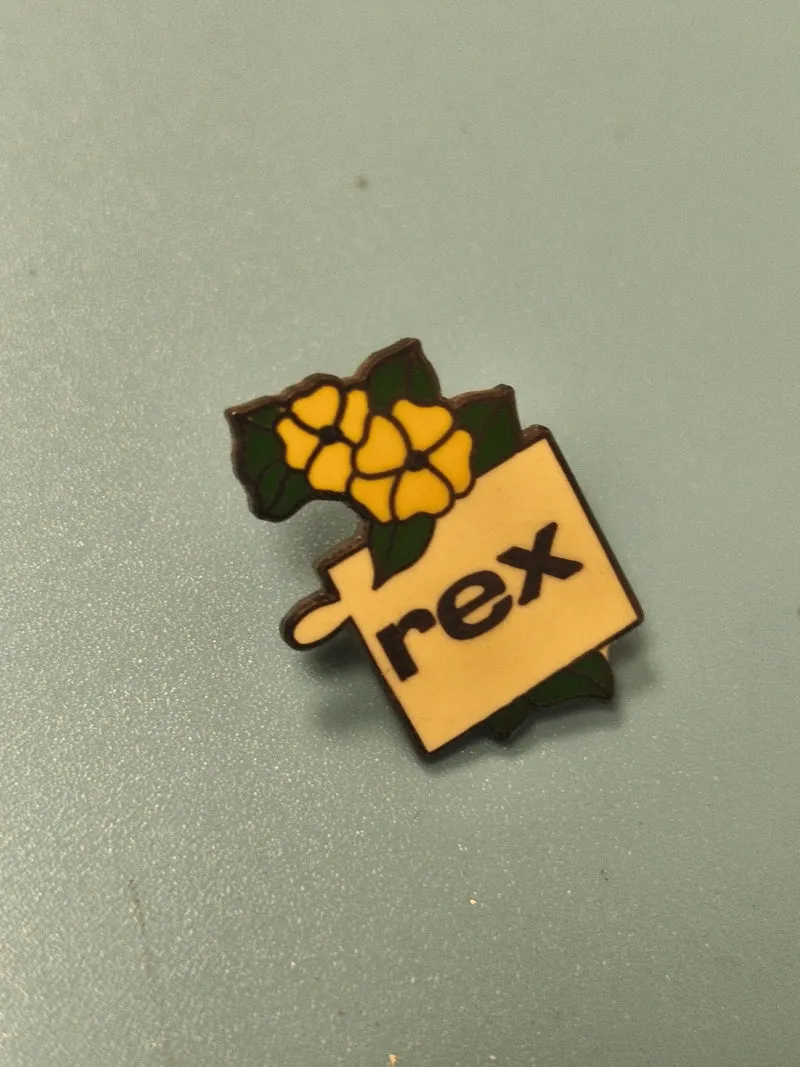 Pin's vintage rex fleurs jaunes, badge ancien collection années 80-90
