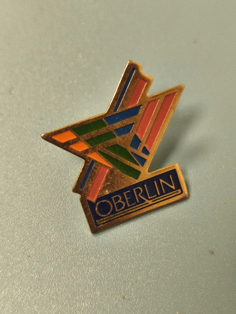 Vintage pin's Oberlin émaillé multicolore géométrique collection rétro