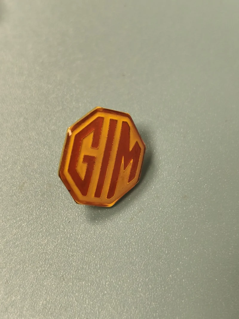 Vintage pin's GIM octogonal orange rétro collection badge ancien