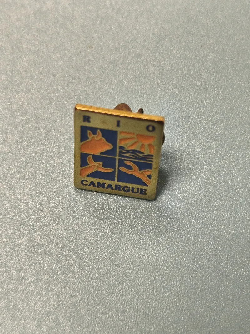 Vintage pin's Camargue carré émaillé, motif animaux, collection régionale