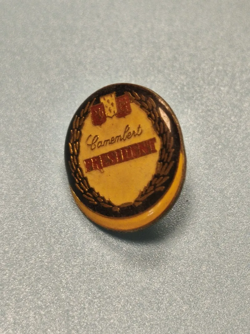 Vintage pin's Camembert Président rond jaune collection publicité fromage