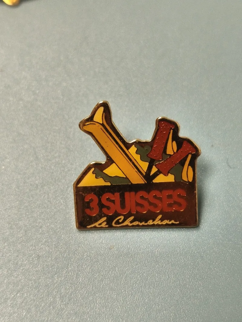 Vintage pin's 3 Suisses le Chouchou, badge publicitaire ancien, multicolore
