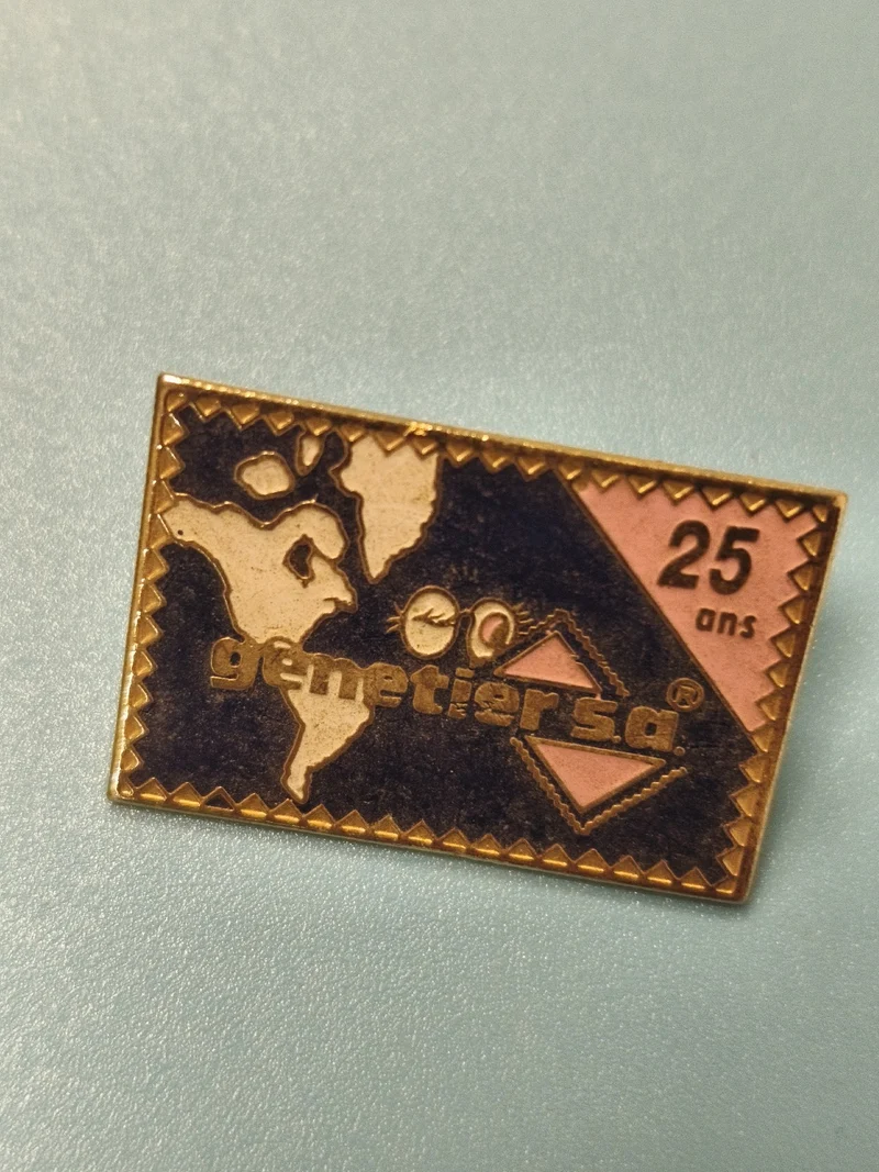 Vintage pin's Genetier SA 25 ans, carte monde, rectangulaire, collection