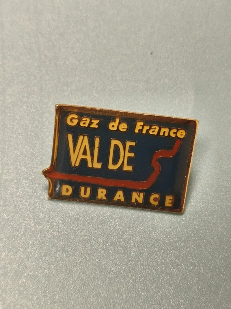 Vintage pin's Gaz de France Val de Durance rectangle bleu jaune collection (Ref