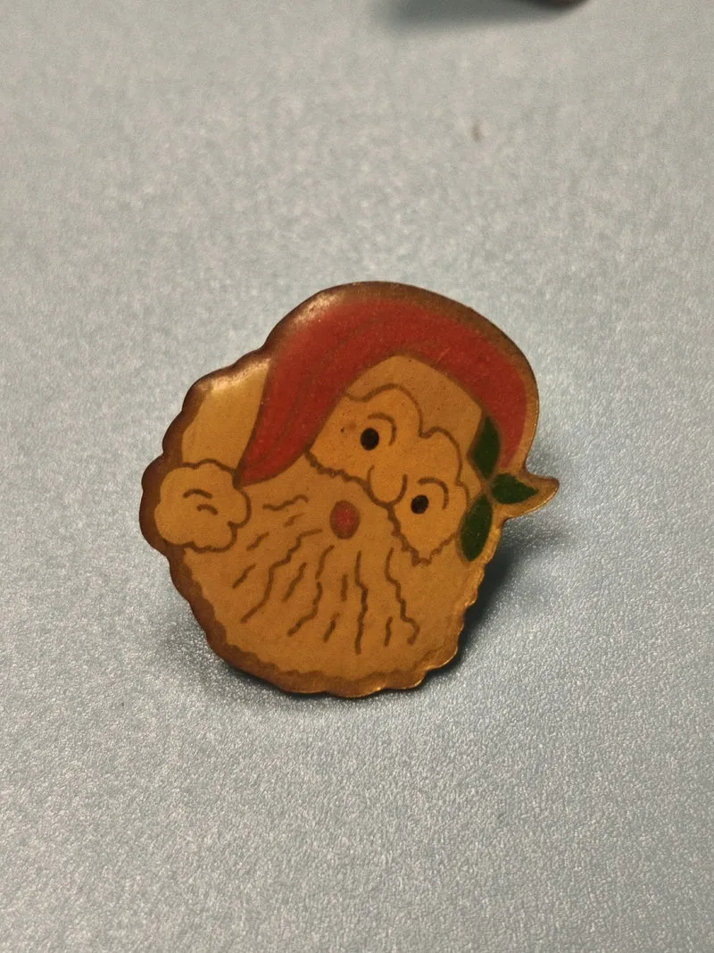 Vintage pin's Noël tête de Père Noël, ancien badge collection rétro