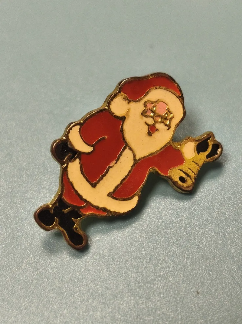 Vintage pin's Père Noël émaillé rouge blanc, collection Noël déco rétro