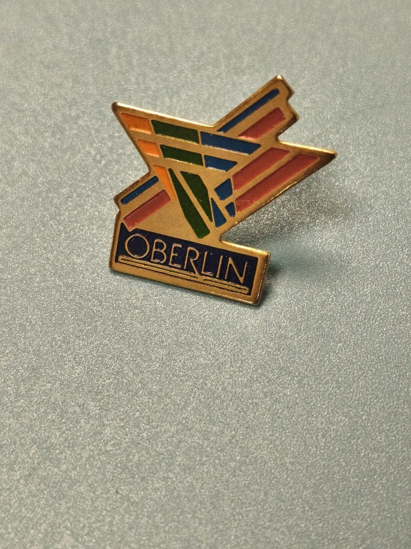 Vintage pin's Oberlin émaillé multicolore, design géométrique, collection