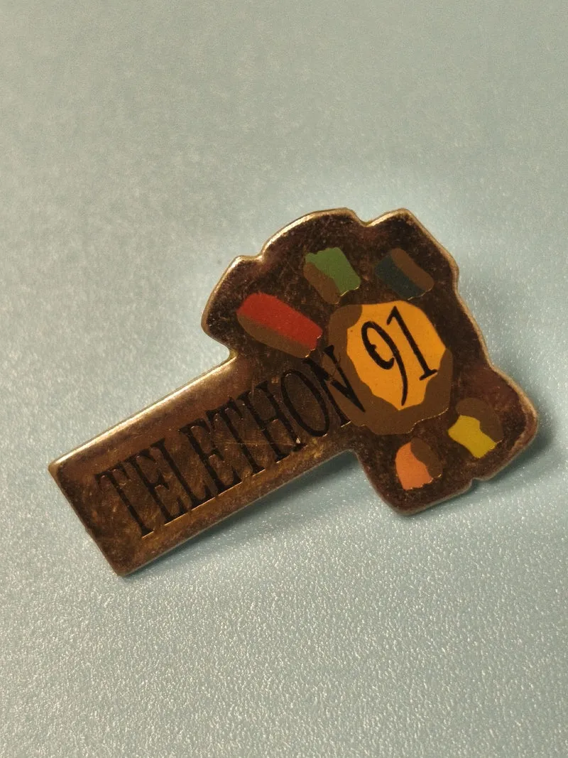 Vintage pin's Téléthon 91 multicolore, collection événement caritatif (Ref 15)