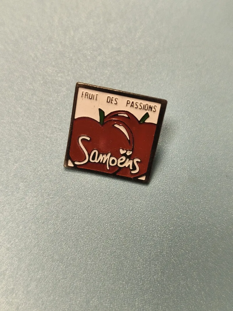 Vintage pin's Samoëns fruit des passions carré rouge, collection France (Ref 16)