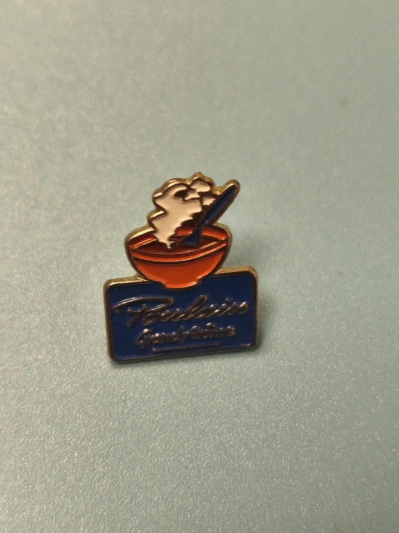 Pin's vintage Poulain Grand-Mère émaillé bol orange bleu collection
