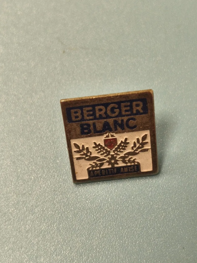 Vintage pin's Berger Blanc émaillé, carré, collection publicitaire rare