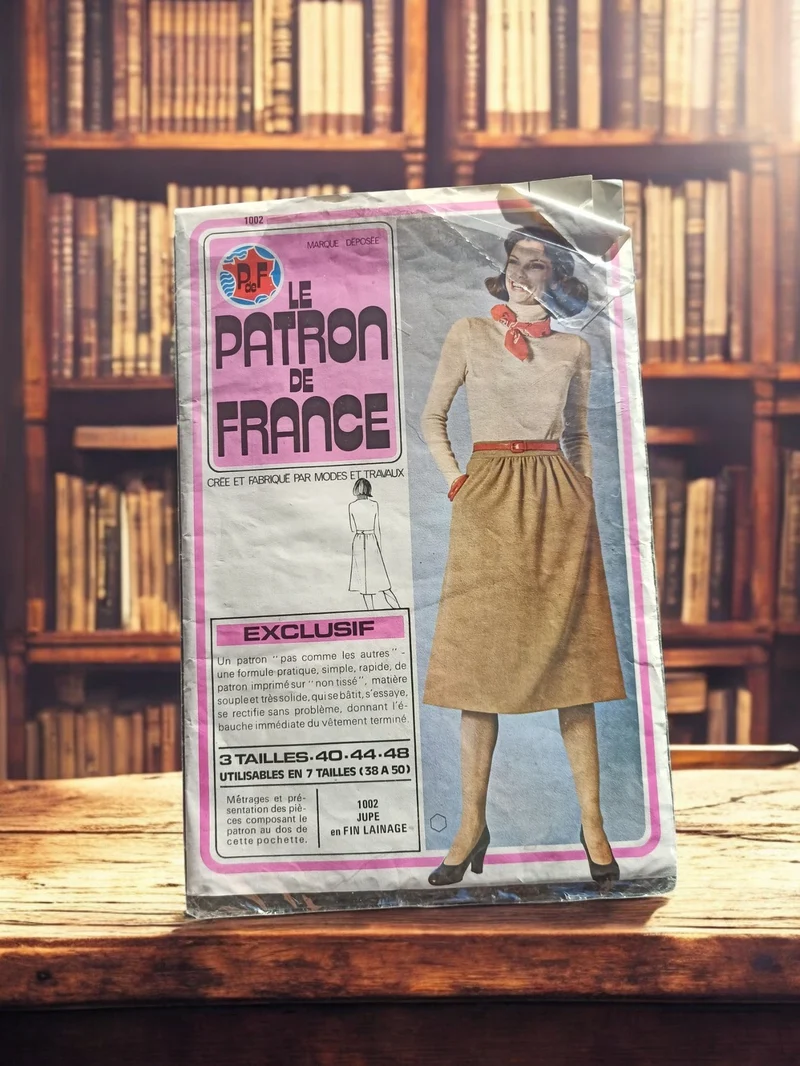 Patron couture vintage jupe Le Patron de France années 70, ancien modèle rare