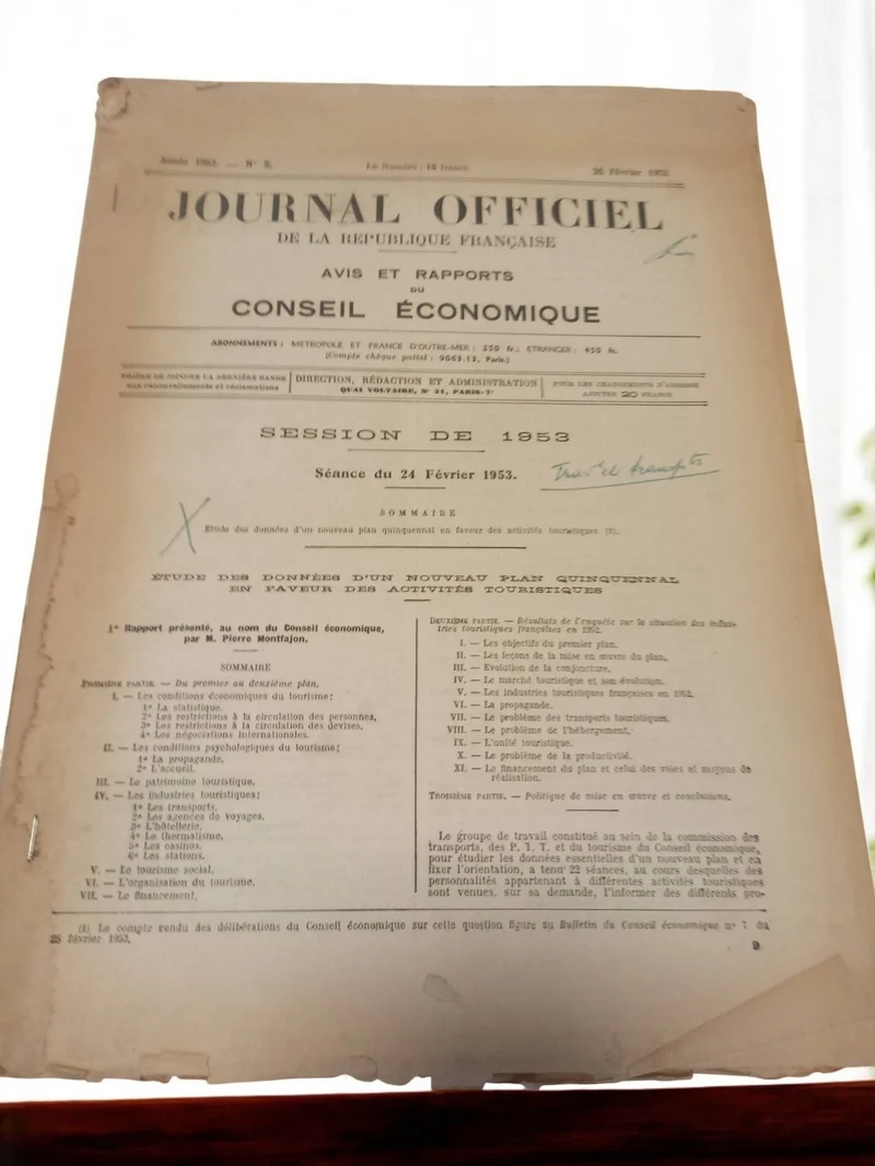 Journal officiel ancien Conseil Économique 1953 vintage avis rapports