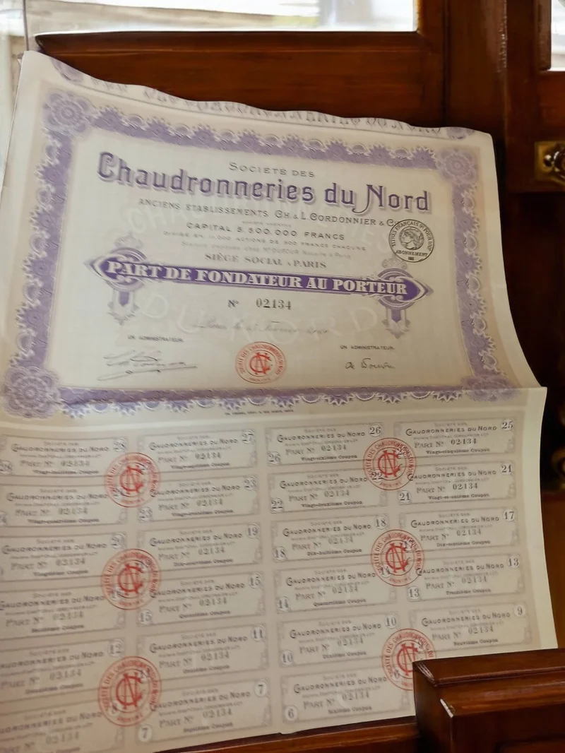 Action au porteur Chaudronneries du Nord violet vintage années 1920 ancien titre
