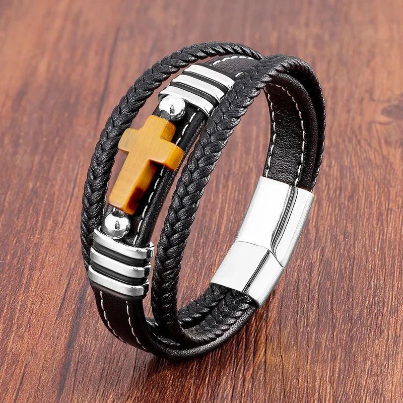 Bracelet cuir "Croix"