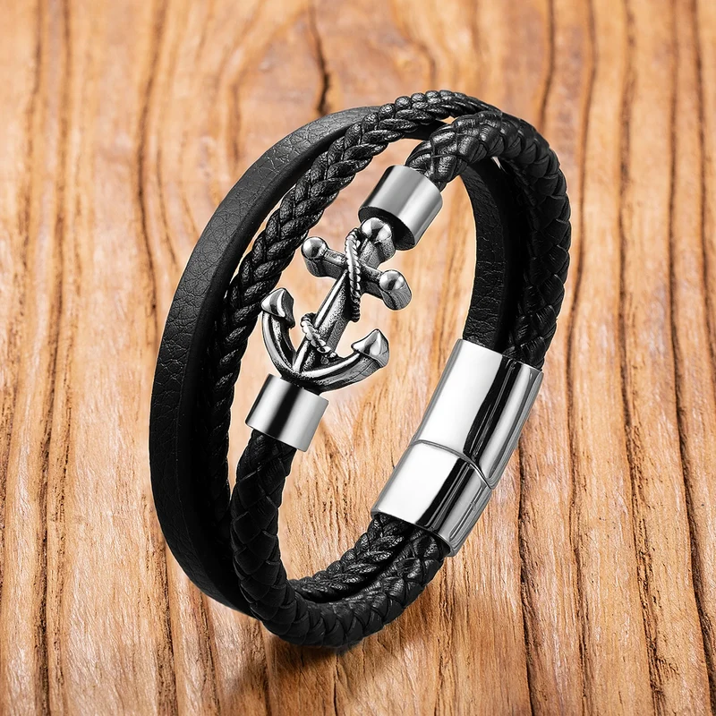 Bracelet cuir "ancre"