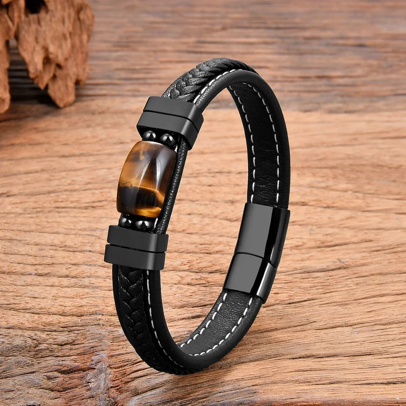 Bracelet cuir mono pierre