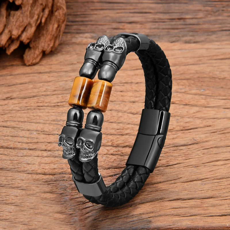 Bracelet "Tête de mort" Œil du tigre