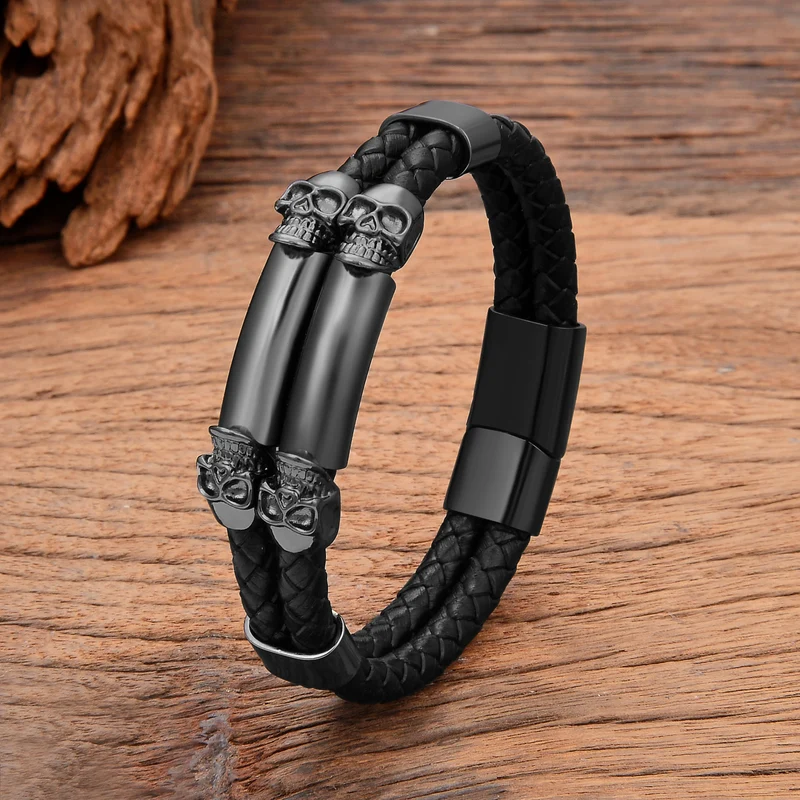 Bracelet "Tête de mort" Double squelettes