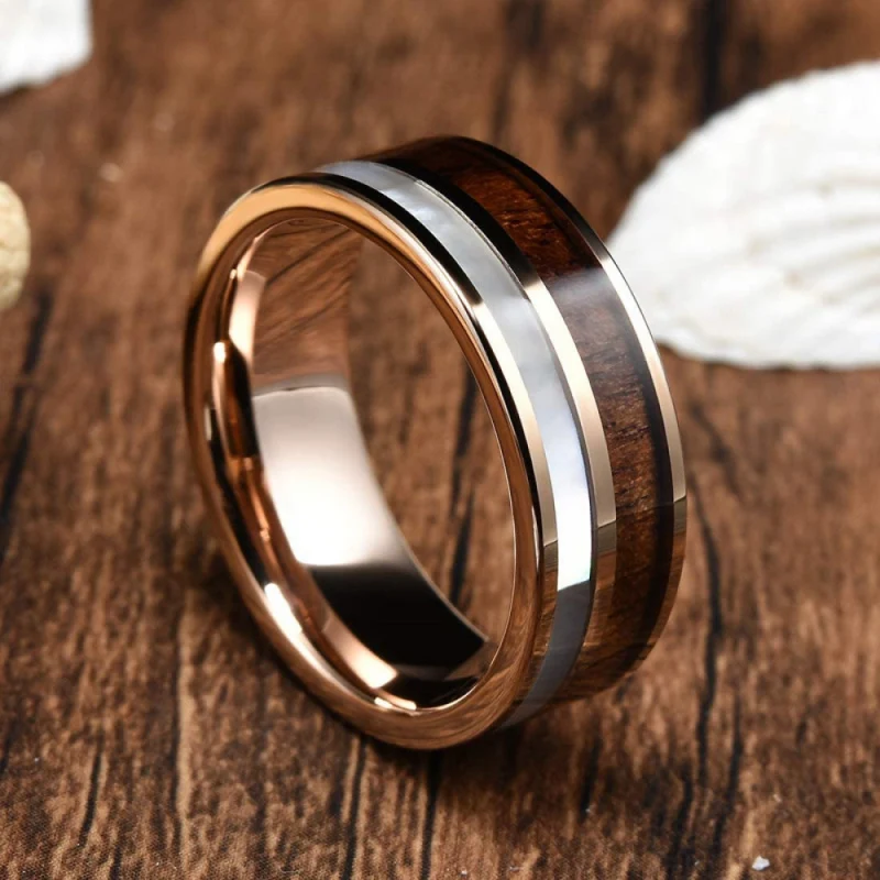 Bague en bois de Koa et coquille d'ormeau BD*15988