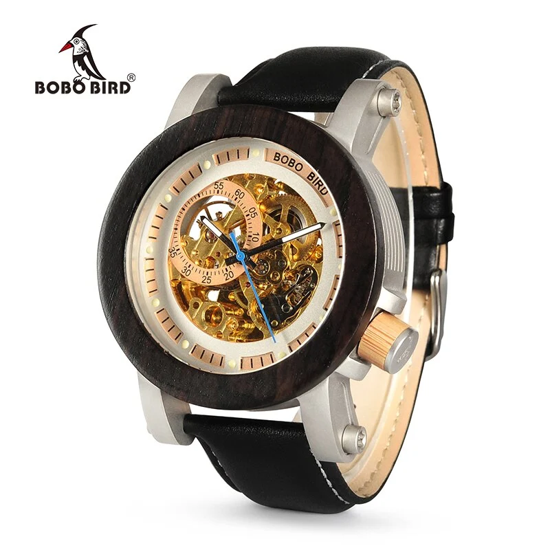 BOBO oiseau WK11 hommes montres or Bronze squelette mâle Antique automatique