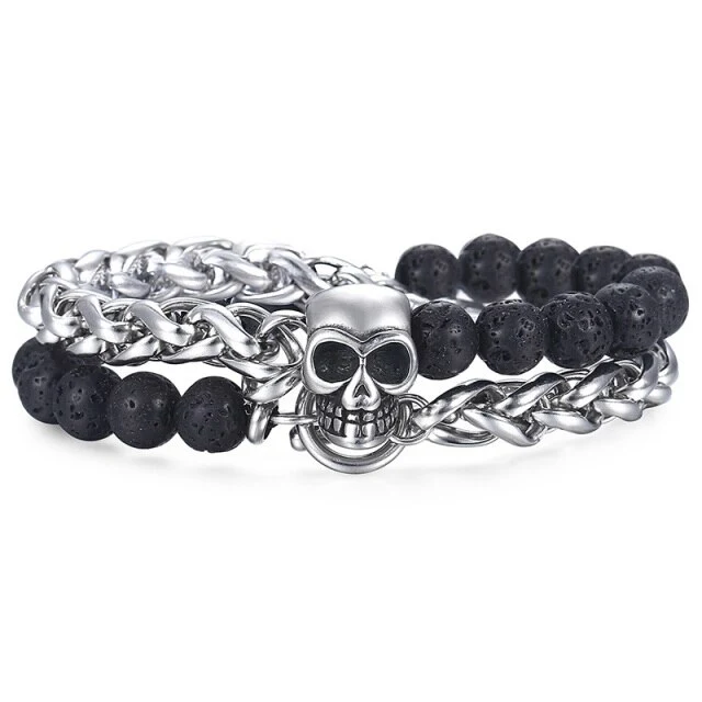 Bracelet perle Tête de mort pierre & acier