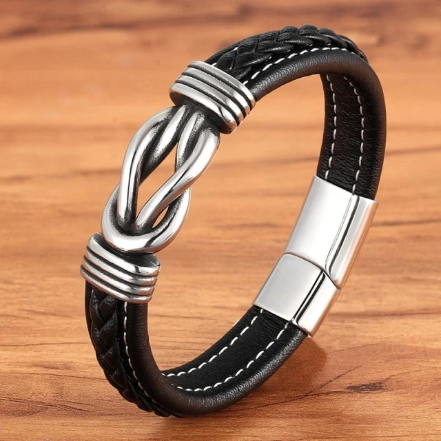 Bracelet cuir géométrique et tresse
