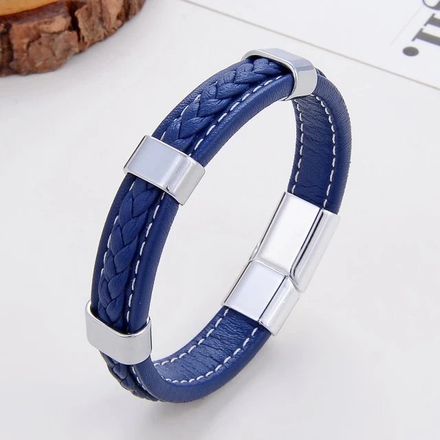 Bracelet cuir tressé et métal