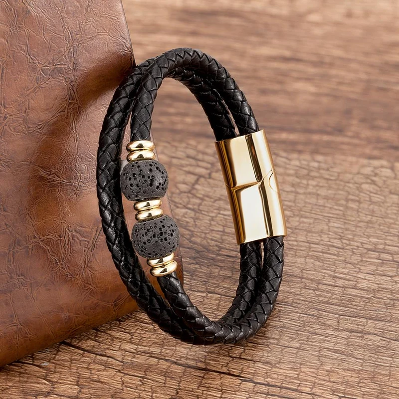 Bracelet cuir & bi perle