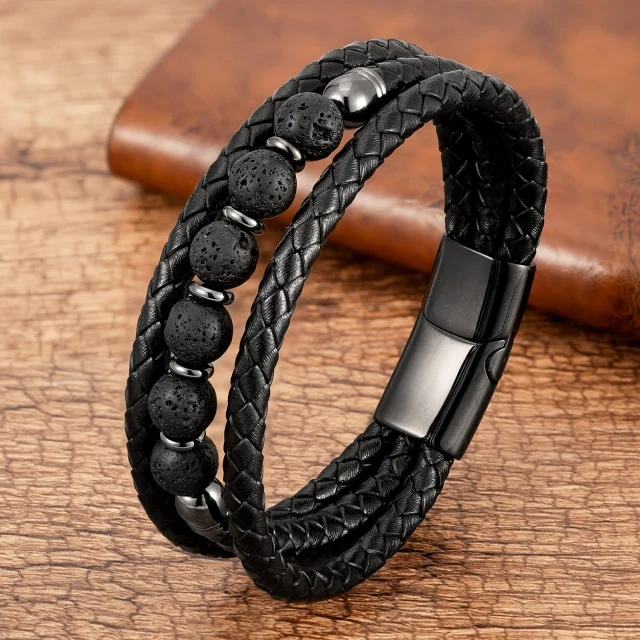 Bracelet cuir & perle Triple