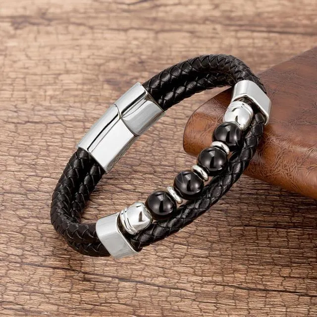 Bracelet cuir & perle naturelle simple