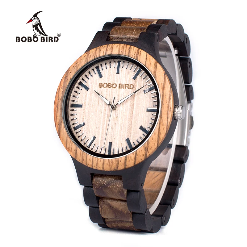 BOBO BIRD WN28 montre en bois pour hommes Zabra Quartz