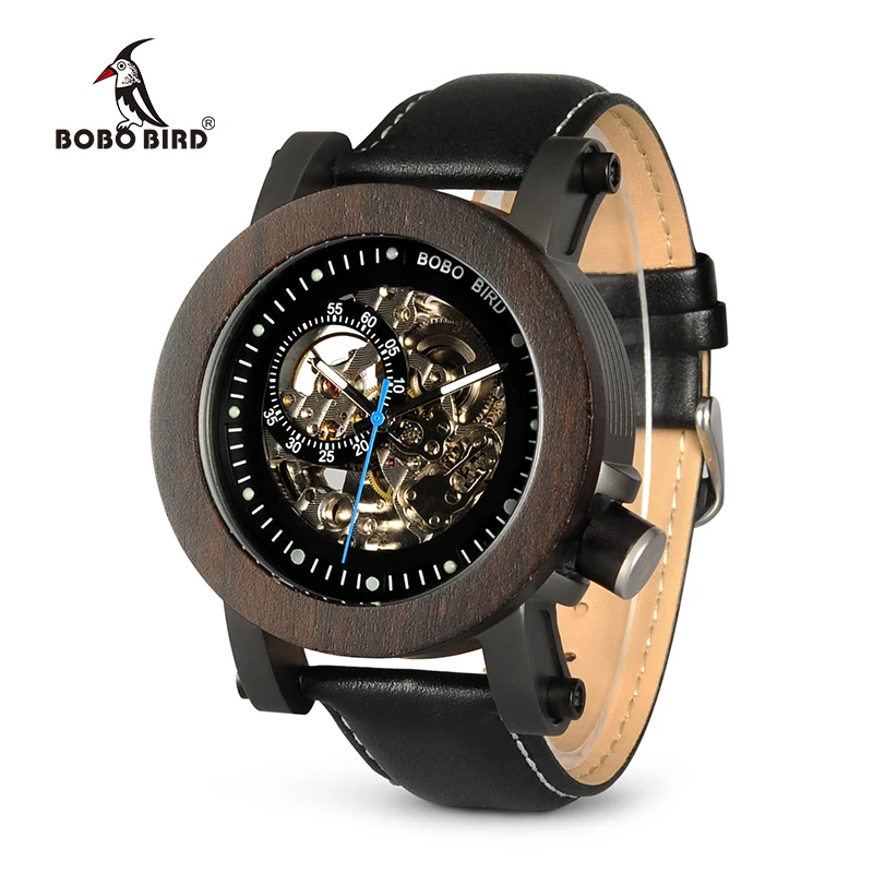 BOBO oiseau bois montre hommes Vintage Bronze squelette automatique