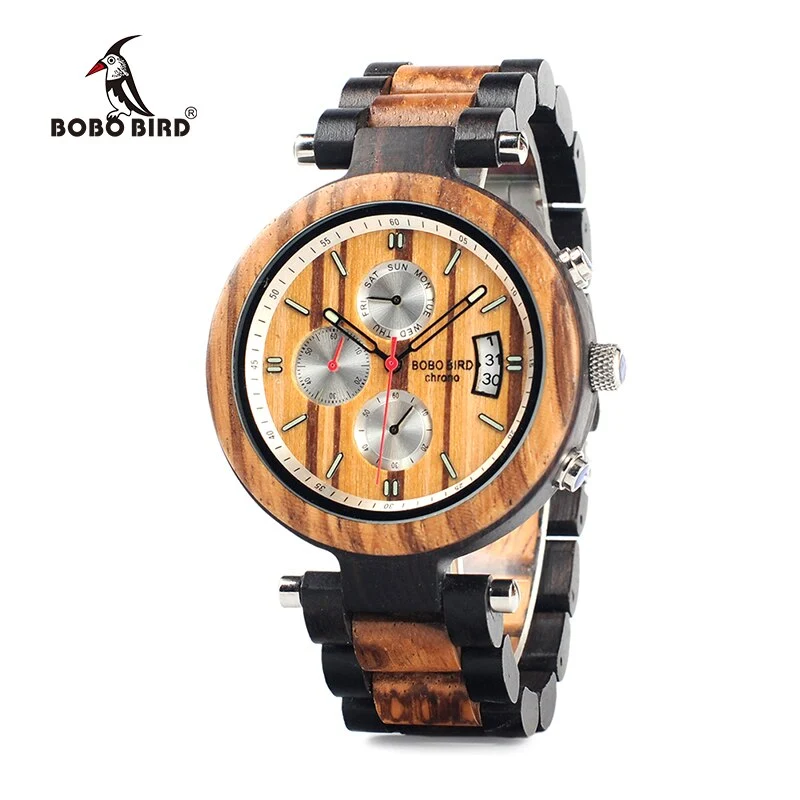 BOBO BIRD WP17 hommes bois chronographe ébène