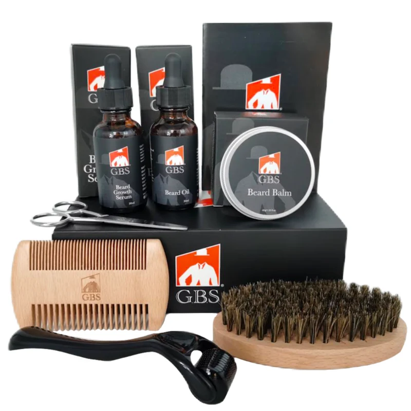 Gift Set Complete Beard Growth Kit for Men – Beard Oil, Balm, Serum, Derma Roller, Boar Brush, Comb & Travel Bag – Promotes Thicker, Fuller Beard GENTS