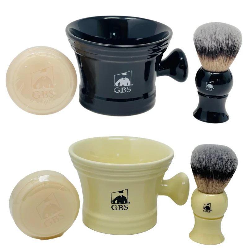 Gift Set Heavy Duty Ceramic Shaving Set - Shaving Mug with Knob Handle, Shave Brush and 3oz Natural Long-Lasting Lather Soap – Classic Wet Shaving Kit for Men GENTS