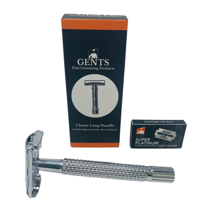 Razor Double Edge Butterfly Stainless Steel Handle + 10 Refill DE Blades Gents