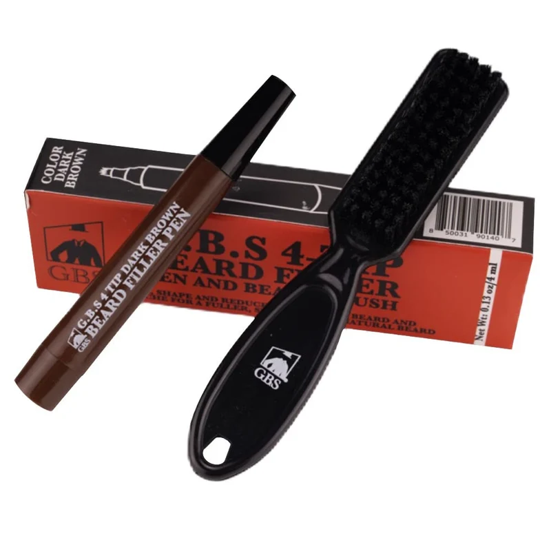 Beard Pen GENTS - Beard Filler Pen 4 Tip + Beard Brush (Black or Brown)