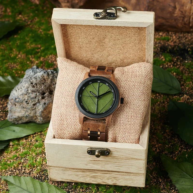 " New " Montre quartz et feuille naturel