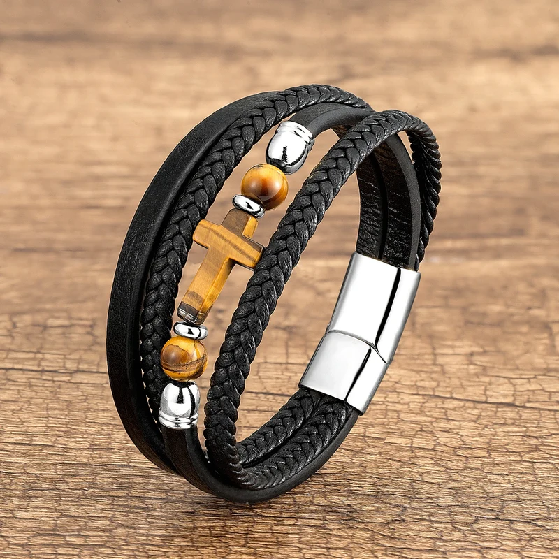 Bacelet cuir croisé "croix"