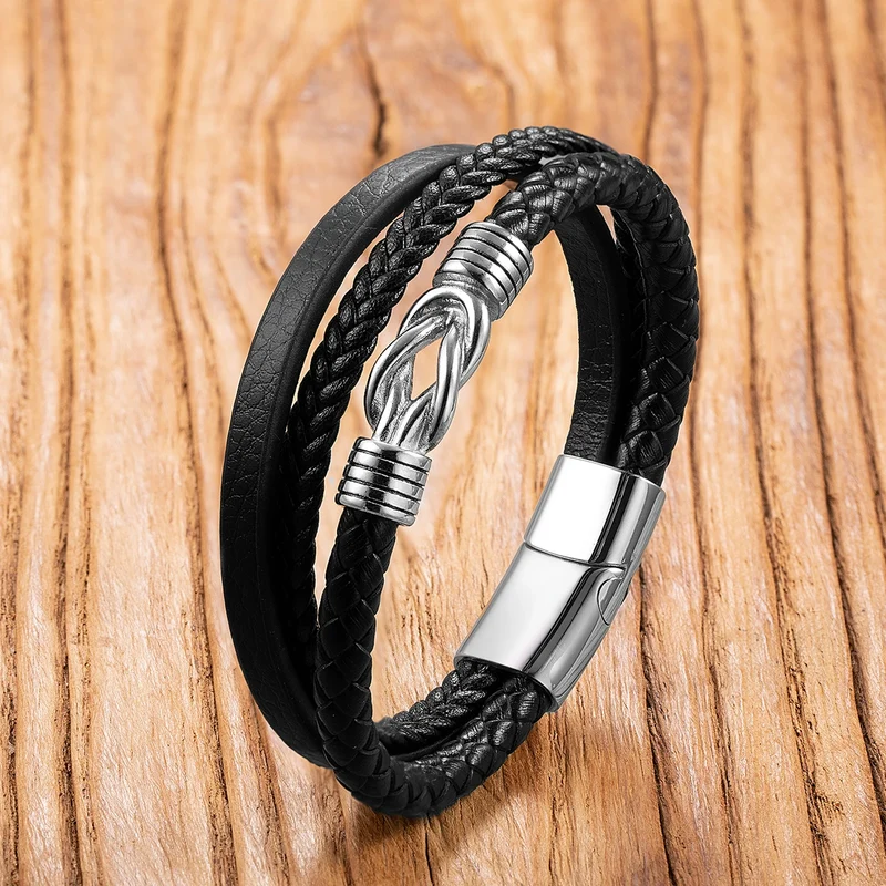 Vintage Stainless Steel Bracelet 8 Anchor Shape Multilayer Leather Bracelets For Men Punk Jewelry Homme Accessories Gift