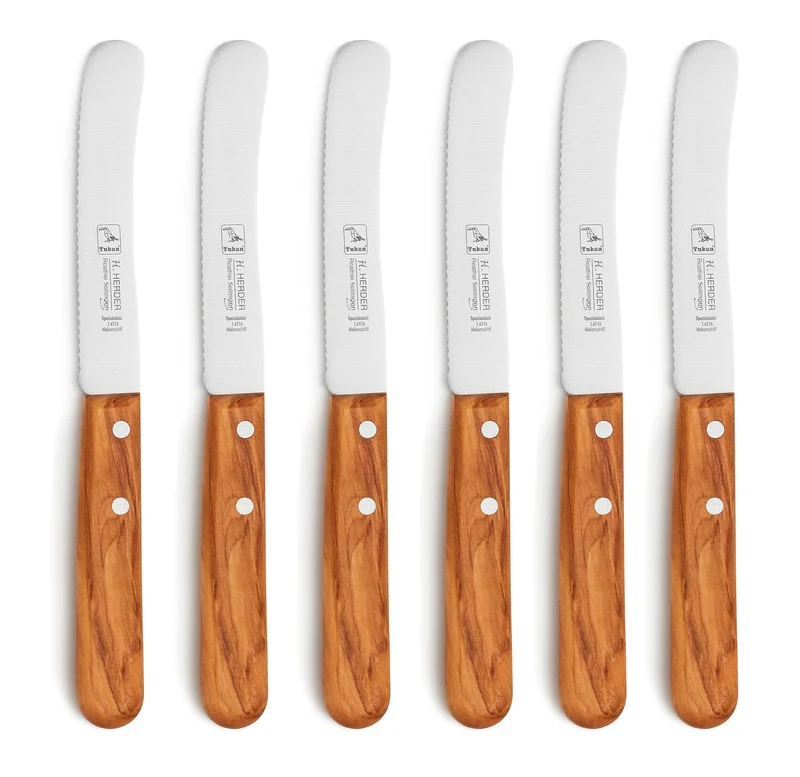 Set 6tlg. Frühstücksmesser Olivenholzgriff mit Welle