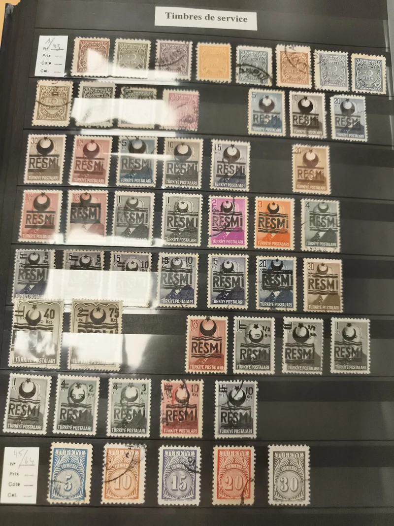 Timbres de service Turquie RESMI anciens lot philatélie oblitérés couleurs varié