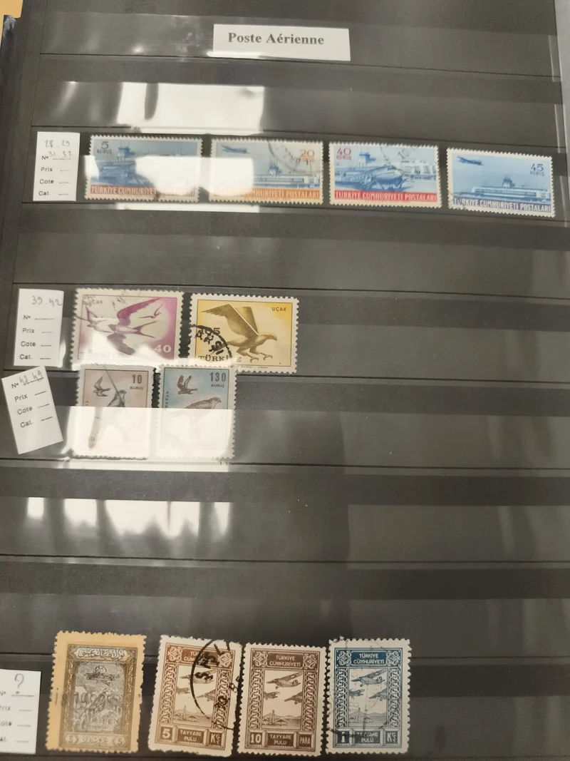 Timbres Poste Aérienne Turquie, lot oiseaux avions, obl. et neufs philatélie