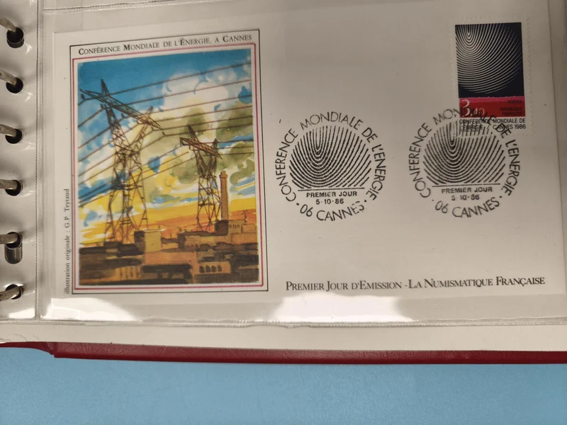 Enveloppe FDC Conférence Mondiale de l'Énergie Cannes 1986 illustration pylônes