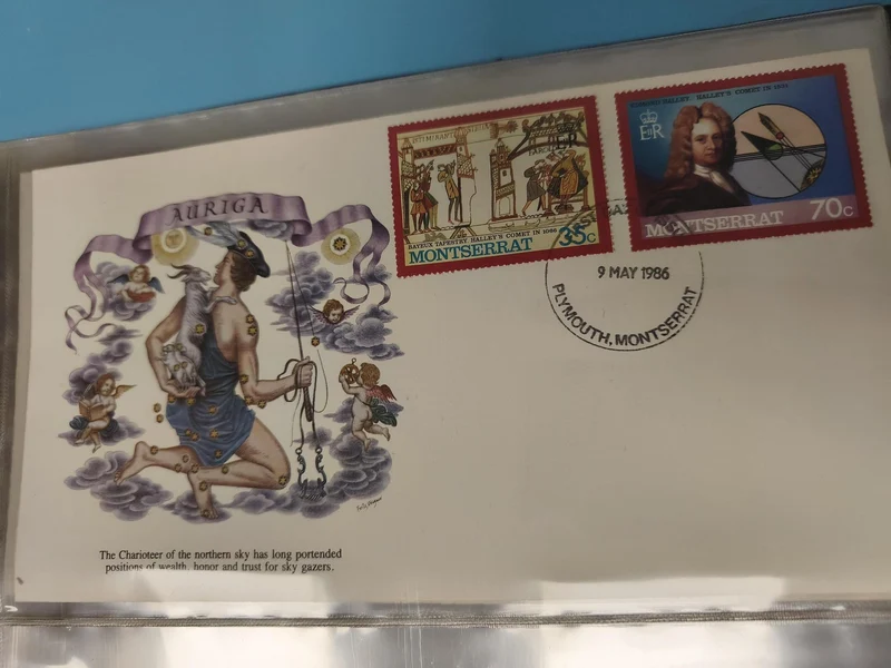 Enveloppe premier jour Montserrat 1986 Auriga timbres Halley?s Comet illustratio
